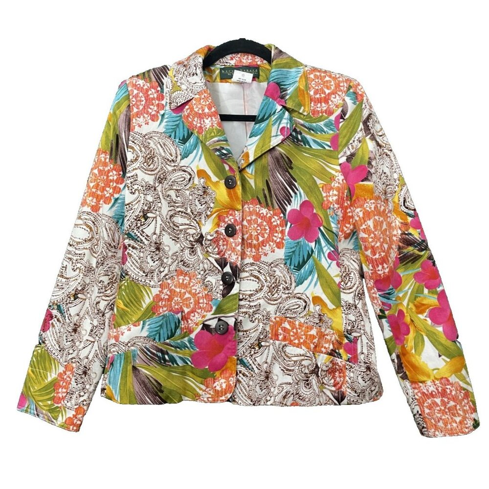 Harve Benard by Benard Holtzman Blazer Jacket Floral Multicolor Button Size 8